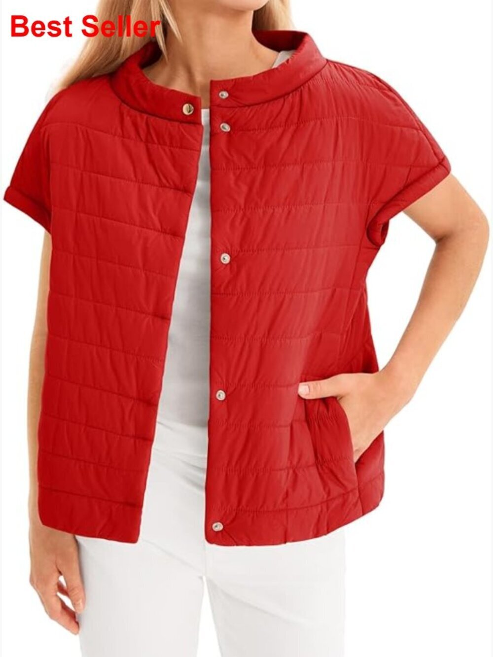 Lightweight Puffer Vest with Snap Buttons, Quilted Thermal Fabric